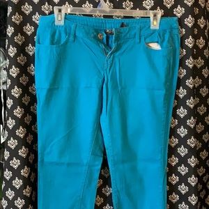 Straight leg sky blue jeans.